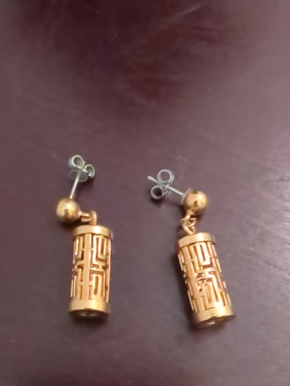 Gold Tone Filigree Cylinder Drop Earrings - Women's Jewelry